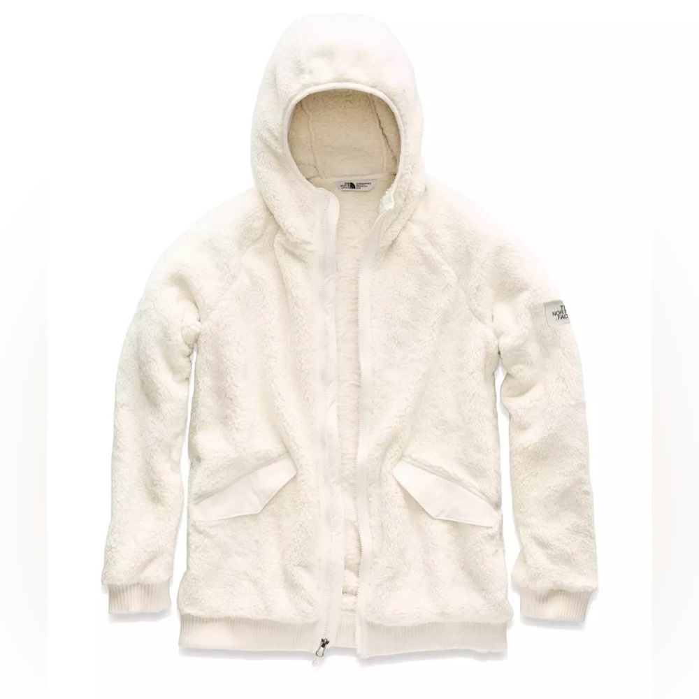 North Face Cream Fuzzy Zip Up Hooded Jacket